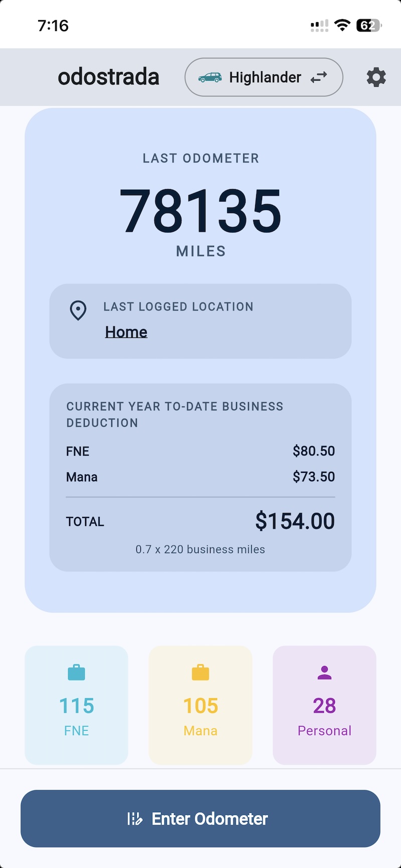 odostrada dashboard on phone